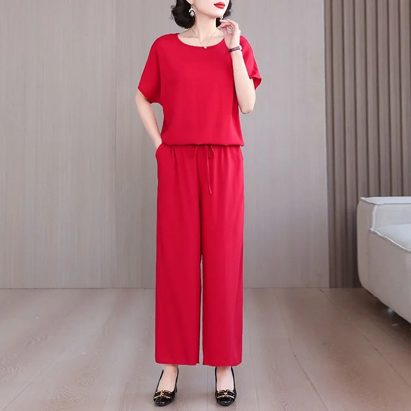 Summer Female Round Neck Cotton Silk Pants Two-piece Set Korean Lady Mid Sleeve Pants 2PCS Women Solid Color Large Size 4XL Suit
Summer Female Round Neck Cotton Silk Pants Two-piece Set Korean Lady Mid Sleeve Pants 2PCS Women Solid Color Large Size 4XL Suit