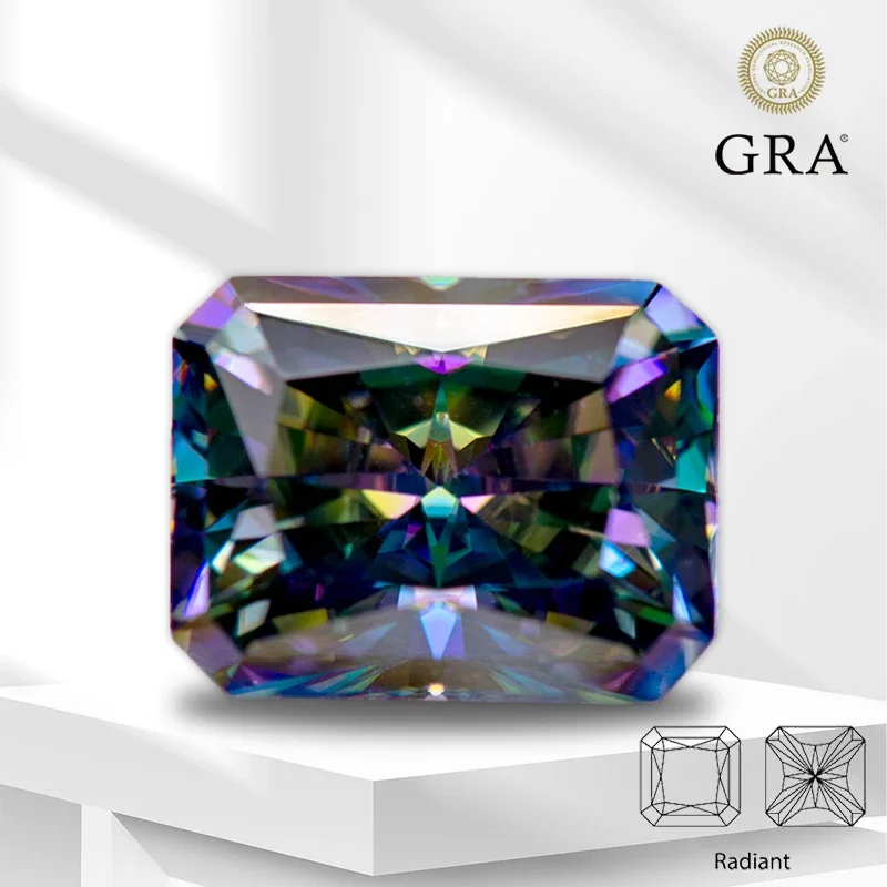 Wholesale Moissanite Gemstone Radiant Cut Rainbow Green Color Lab Grown Diamond for DIY Jewelry Rings Earrings Making with GRA C
Wholesale Moissanite Gemstone Radiant Cut Rainbow Green Color Lab Grown Diamond for DIY Jewelry Rings Earrings Making with GRA C