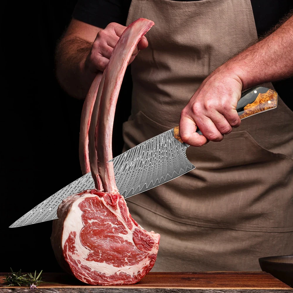 Chef Knife 8 inch Kitchen Knife Damascus Steel Superb Edge Retention sharp Slicing Knife Black Resin Stabilised wood handle
Chef Knife 8 inch Kitchen Knife Damascus Steel Superb Edge Retention sharp Slicing Knife Black Resin Stabilised wood handle