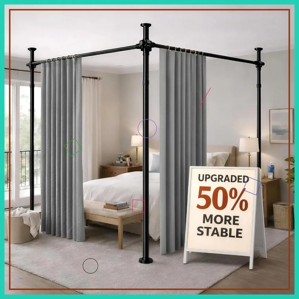 No-Drill Room Divider Tension Rod, Adjustable 72-200" W x 43-120" H Curtain Rod, Black
No-Drill Room Divider Tension Rod, Adjustable 72-200" W x 43-120" H Curtain Rod, Black