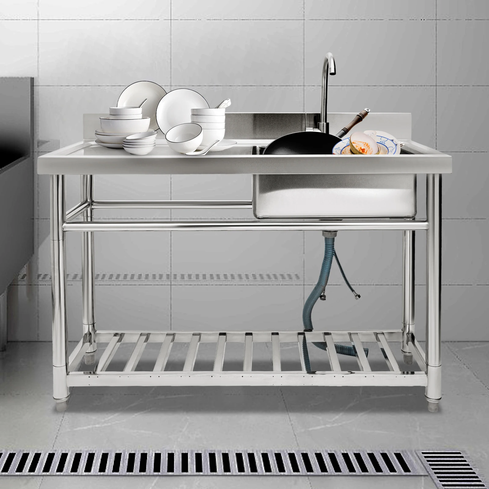 47.24*19.69*31.5inch Single Bowl Stainless Steel Kitchen Sink with 2 Inlet Pipes and 1 Drain Pipe for Washing Food, Fruits
47.24*19.69*31.5inch Single Bowl Stainless Steel Kitchen Sink with 2 Inlet Pipes and 1 Drain Pipe for Washing Food, Fruits