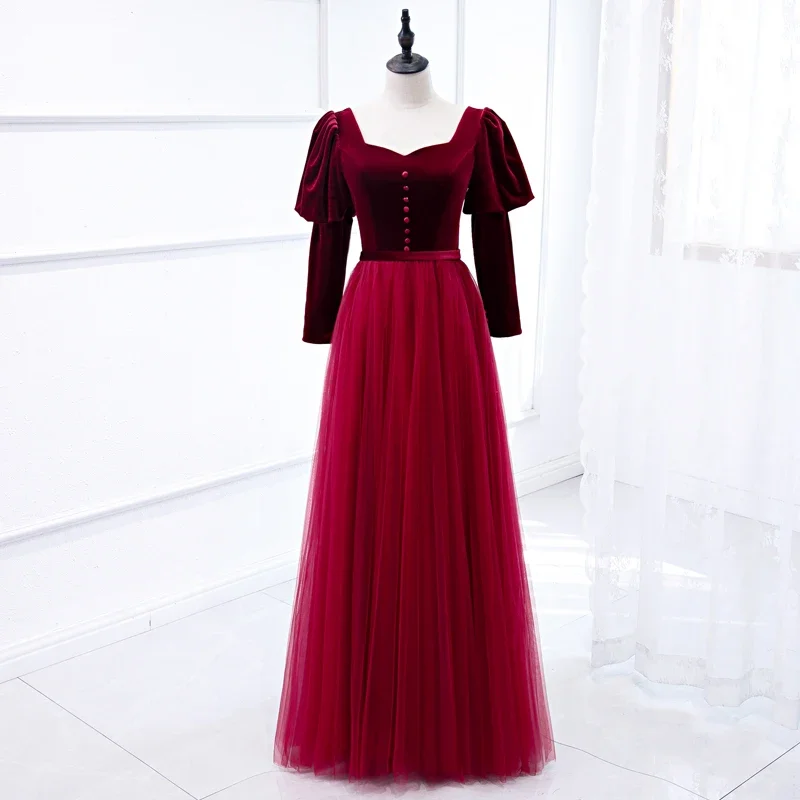 Customized Evening Dress Burgundy Flannel Tulle Square collar Floor-Length Full Sleeves A-Line Plus size Woman Formal Party Gown
Customized Evening Dress Burgundy Flannel Tulle Square collar Floor-Length Full Sleeves A-Line Plus size Woman Formal Party Gown