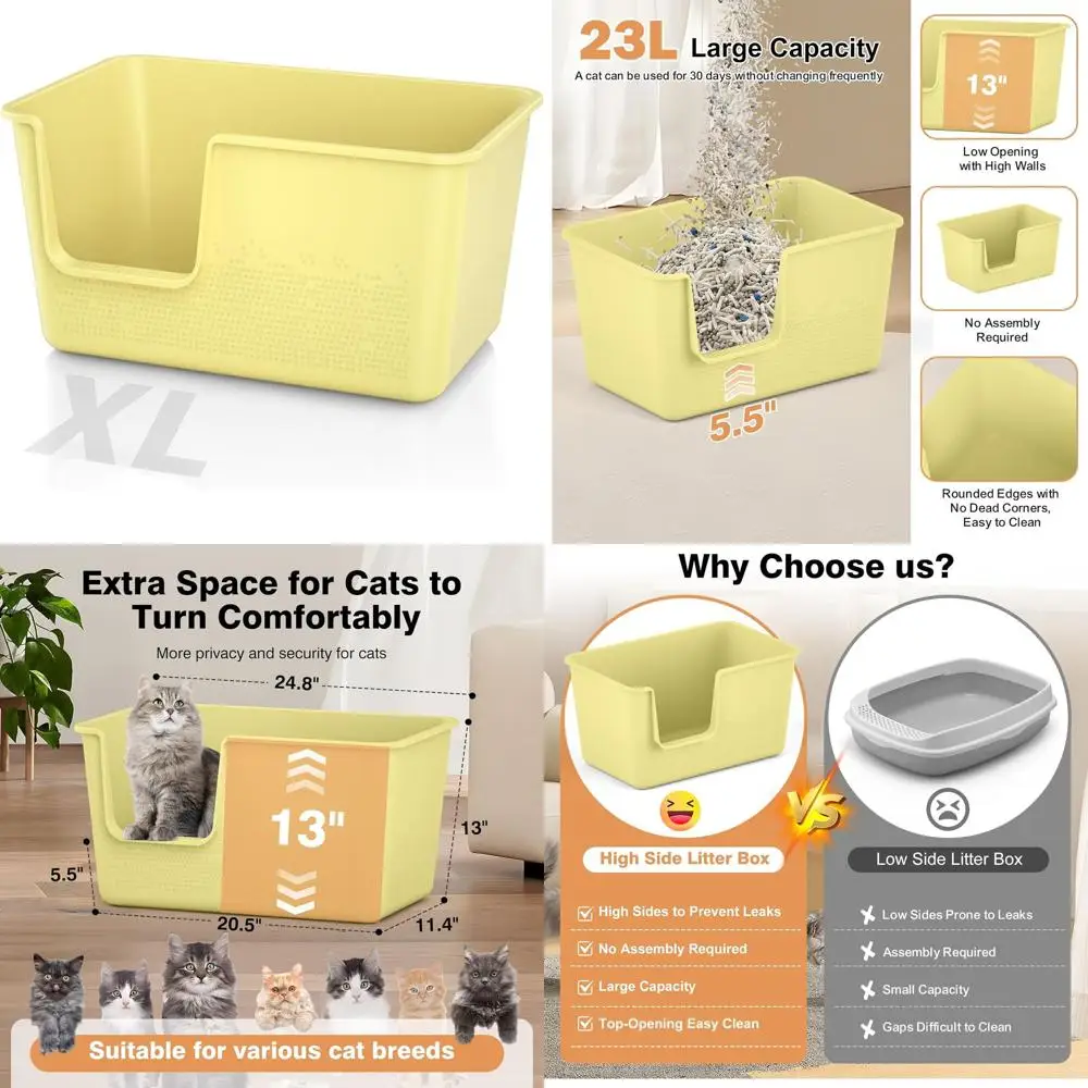 Очень большой высокосторонний ящик для кошачьего туалета — 24,8 л x 11,4 В x 13 часов, идеально подходит для больших кошачьев, простая сборка (желтый)
Очень большой высокосторонний ящик для кошачьего туалета — 24,8 л x 11,4 В x 13 часов, идеально подходит для больших кошачьев, простая сборка (желтый)