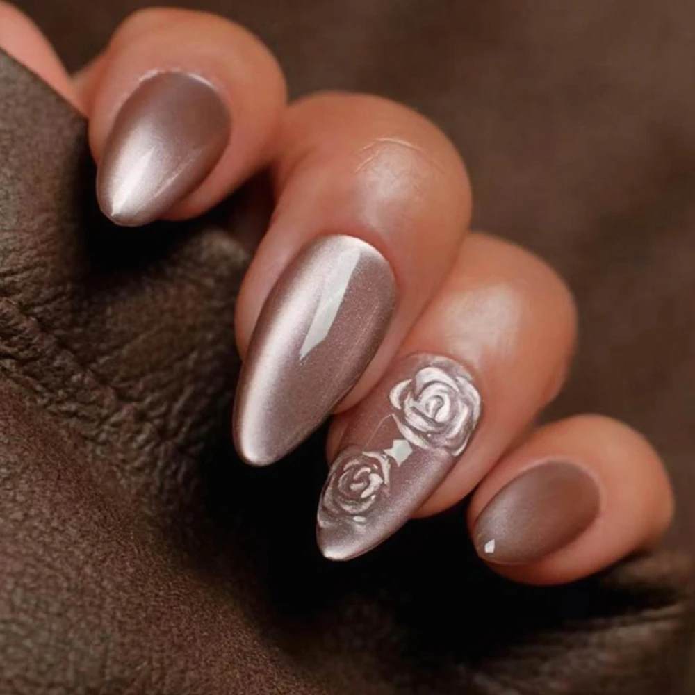 Autumn Sparkling Brown Cat Eye 3D Rose Wearable Nail Art Fashion Almond Fake Nail Detachable Finished False Nails Press on Nails
Autumn Sparkling Brown Cat Eye 3D Rose Wearable Nail Art Fashion Almond Fake Nail Detachable Finished False Nails Press on Nails