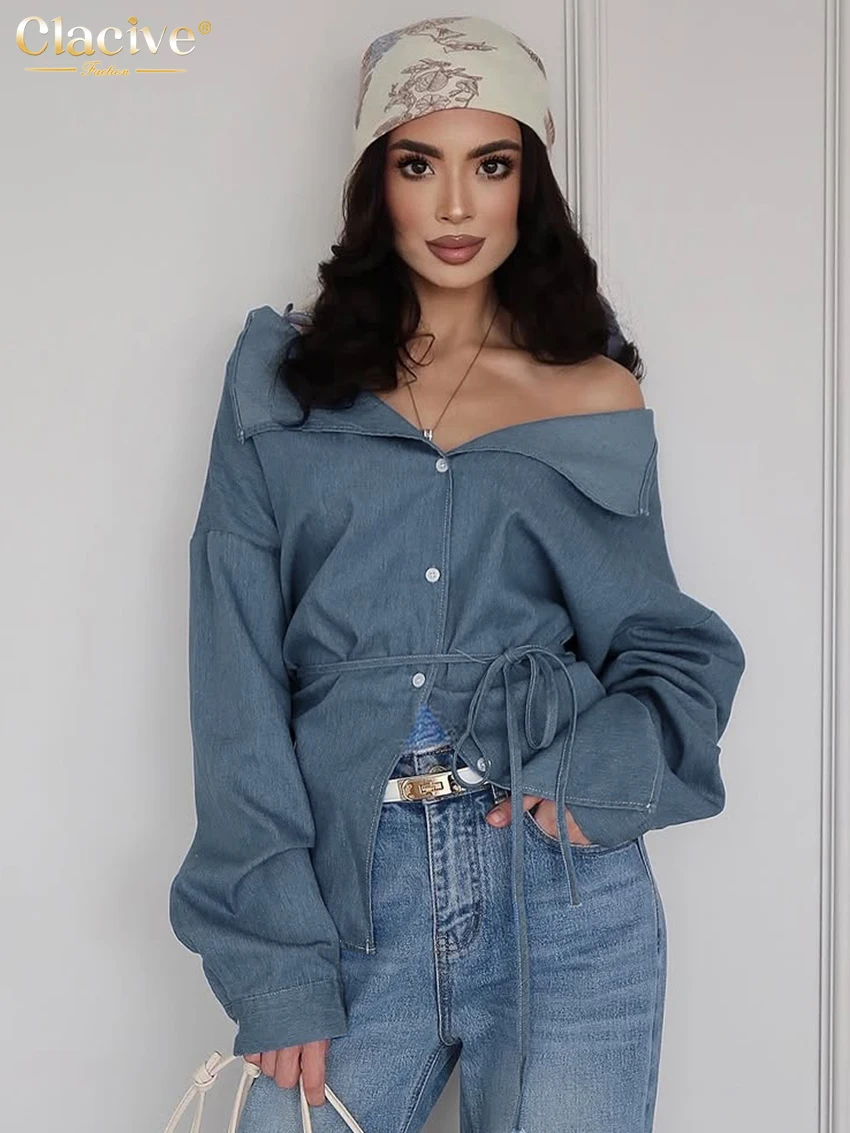 Clacive Fashion Loose Blue Denim Women's Shirt 2025 Sexy V-Neck Long Sleeve Shirts Elegant Classic Lace-Up Top Female Clothing
Clacive Fashion Loose Blue Denim Women's Shirt 2025 Sexy V-Neck Long Sleeve Shirts Elegant Classic Lace-Up Top Female Clothing