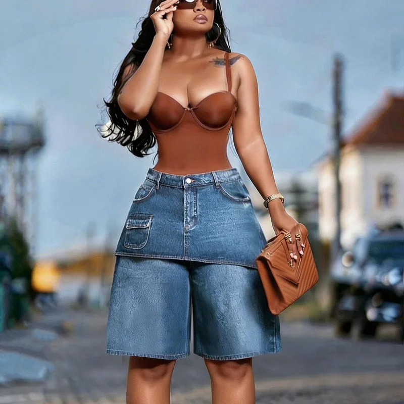 KEXU Women's Retro Denim Skirt Pants, High Waist Straight Leg Five Quarter Pants, Spicy Girl Street Jeans
KEXU Women's Retro Denim Skirt Pants, High Waist Straight Leg Five Quarter Pants, Spicy Girl Street Jeans