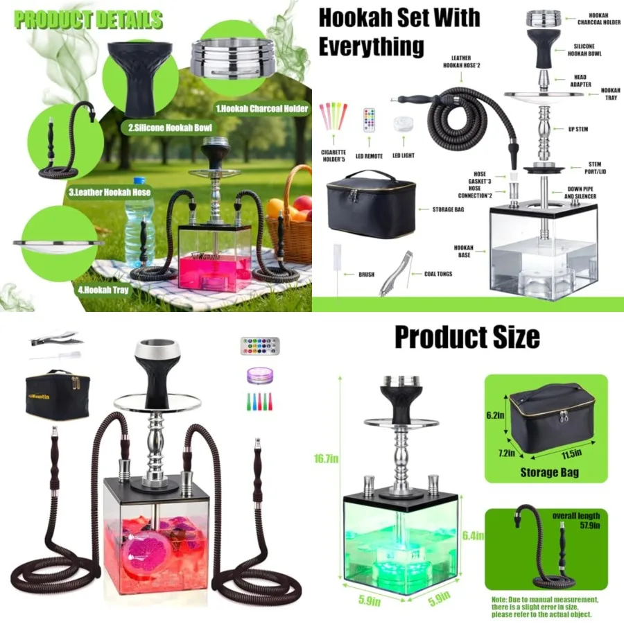 2 Hose Large Cloud Production Acrylic Hookah Set with Everything, Complete Shisha Pipe Kit with Silicone Hose for Shisha Smokin
2 Hose Large Cloud Production Acrylic Hookah Set with Everything, Complete Shisha Pipe Kit with Silicone Hose for Shisha Smokin