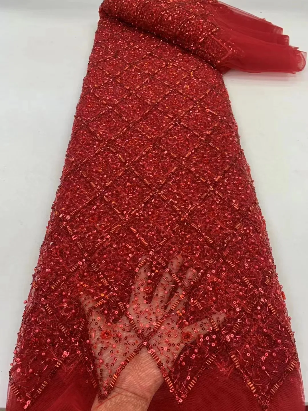 Red Beautiful Embroidery Pearl Sequins African French Tulle Lace Fabric High Quality Luxury Heavy Handmade Beaded Wedding Lace
Red Beautiful Embroidery Pearl Sequins African French Tulle Lace Fabric High Quality Luxury Heavy Handmade Beaded Wedding Lace