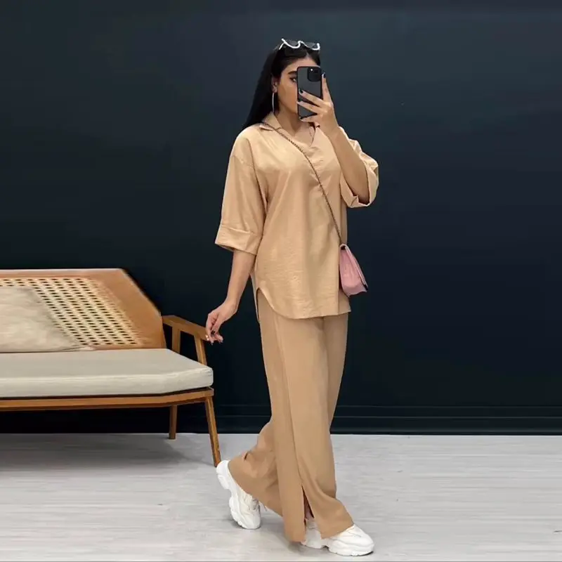 2024 New Pants Loose Size Women's Set New Matching Fashion Solid Shirt High Waist Split Wide Leg Pants Elegant Two-piece Set
2024 New Pants Loose Size Women's Set New Matching Fashion Solid Shirt High Waist Split Wide Leg Pants Elegant Two-piece Set
