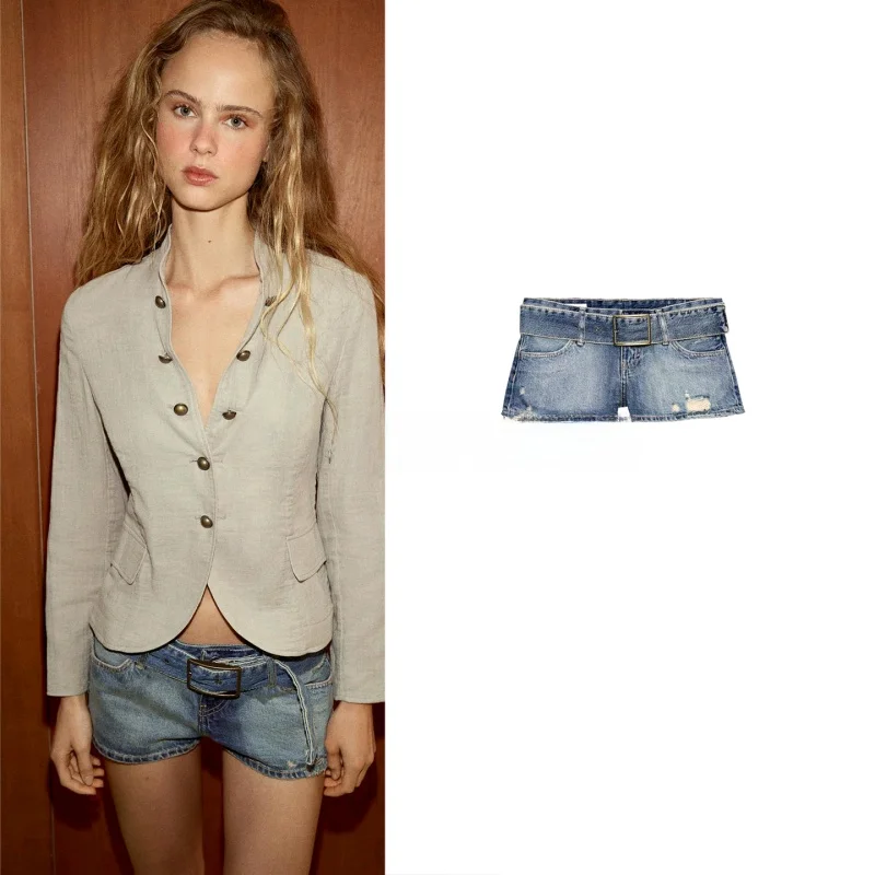 Fashionable Low Waist Denim Shorts with Belt Spring Summer New Arrival Women's Casual Ripped Jeans Straight Leg Zipper Fly
Fashionable Low Waist Denim Shorts with Belt Spring Summer New Arrival Women's Casual Ripped Jeans Straight Leg Zipper Fly