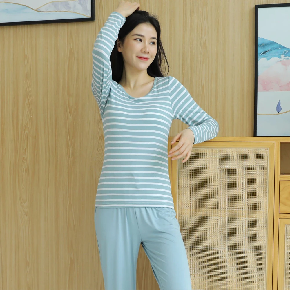 Womens Sleepwear Bra Pad Pajamas Set Stripe For Women Long Sleeve Autumn Winter Pijamas Casual Loose Ladies Set Pyjama Suit Home
Womens Sleepwear Bra Pad Pajamas Set Stripe For Women Long Sleeve Autumn Winter Pijamas Casual Loose Ladies Set Pyjama Suit Home