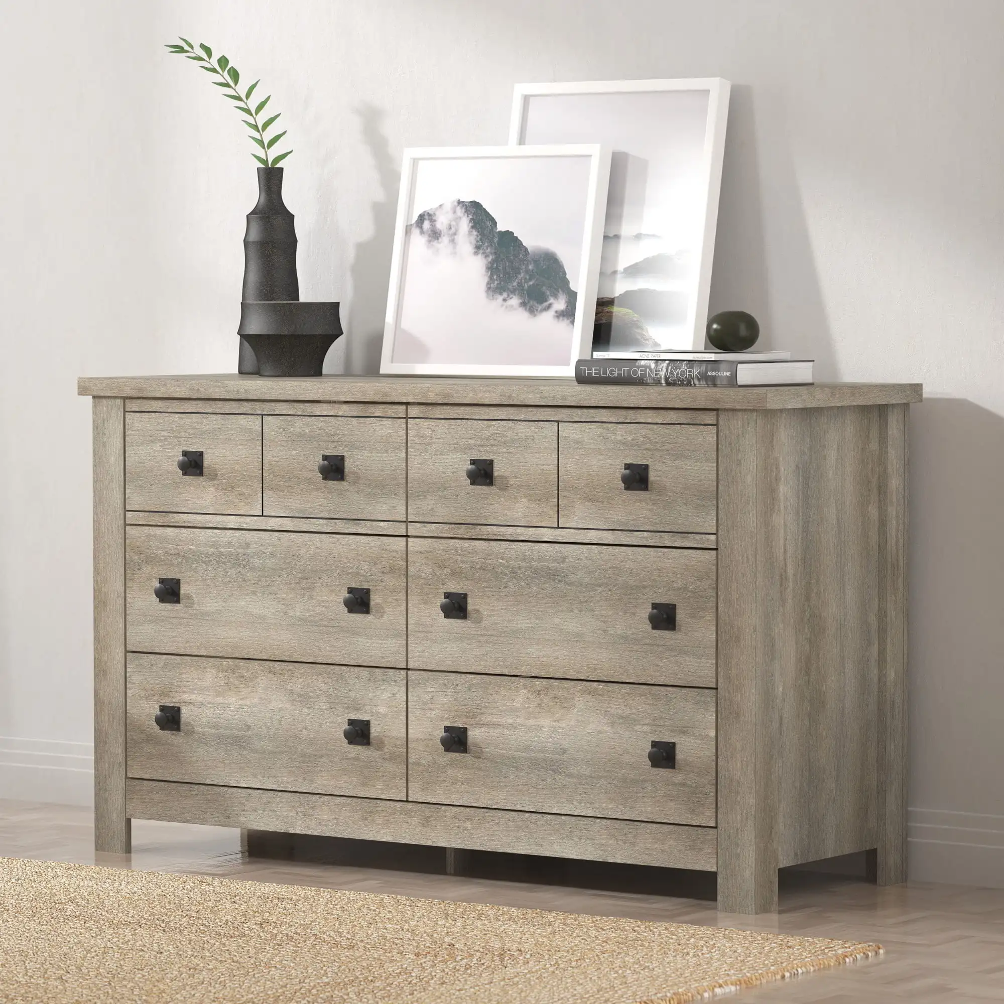 USA Modern Addison Farmhouse Durable Large 6 Drawer Storage Dresser, Driftwood Gray/Black Oak/White
USA Modern Addison Farmhouse Durable Large 6 Drawer Storage Dresser, Driftwood Gray/Black Oak/White
