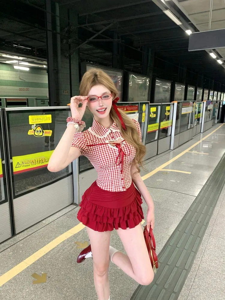 Slimming College Sle Plaid irt Women's Summer Top Knot Lace ort Sve Button up Polyester Spandex Blend
Slimming College Sle Plaid irt Women's Summer Top Knot Lace ort Sve Button up Polyester Spandex Blend