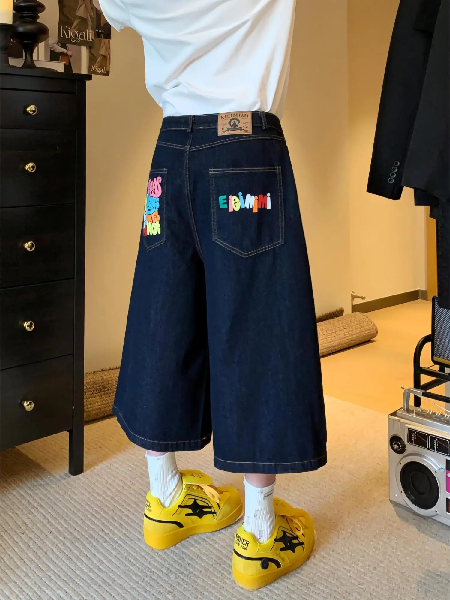 American Retro Sport Summer ex Printed Pattern Skateboard Straight Leg Seven-Foot Denim orts Trendy Wide Leg Jeans
American Retro Sport Summer ex Printed Pattern Skateboard Straight Leg Seven-Foot Denim orts Trendy Wide Leg Jeans