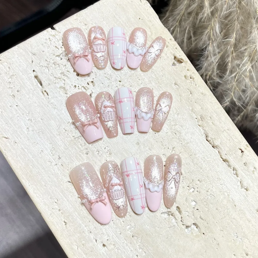 10 Pieces Sweet Dreamy Sparkling Handmade Press On Nails 3D Cupcake Ruffle Lace French Fake Nails Art Removable Reusable
10 Pieces Sweet Dreamy Sparkling Handmade Press On Nails 3D Cupcake Ruffle Lace French Fake Nails Art Removable Reusable