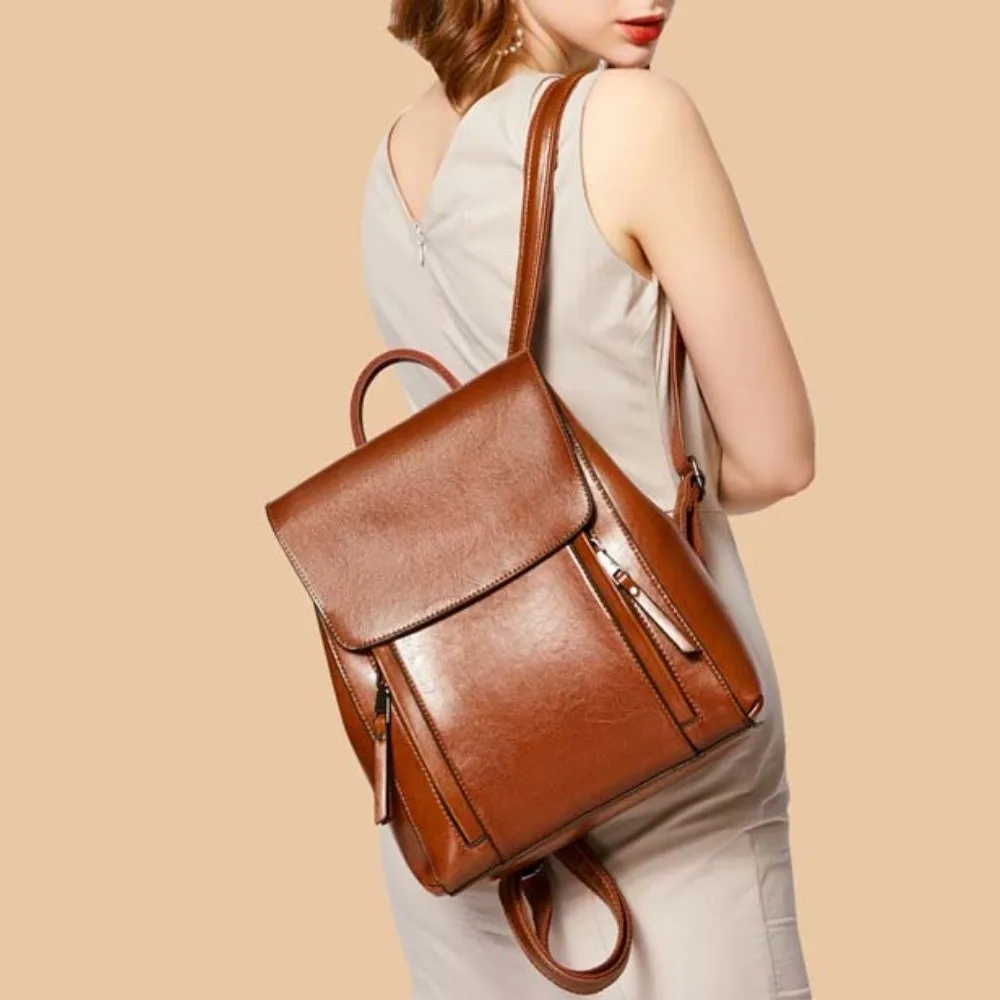 Retro Leather Backpack Women Large Capacity Magnetic Buckle Oil Wax Rucksack Multi-Pocket Solid-Color Anti-Theft Travel Bag
Retro Leather Backpack Women Large Capacity Magnetic Buckle Oil Wax Rucksack Multi-Pocket Solid-Color Anti-Theft Travel Bag