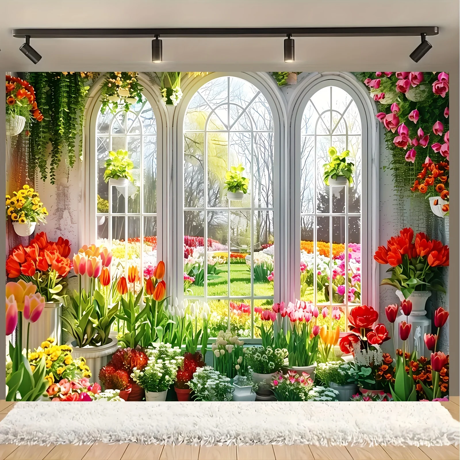 1pc Hanging Cloth - Vibrant Garden View through Arched Windows for Home Decoration, Perfect for Living Room or Bedroom Wall Art
1pc Hanging Cloth - Vibrant Garden View through Arched Windows for Home Decoration, Perfect for Living Room or Bedroom Wall Art