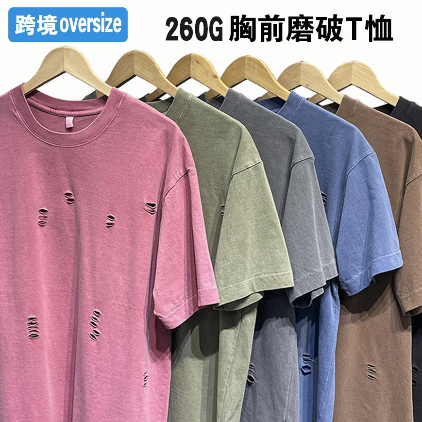 Summer Men's Clothing Custom Heavyweight Washed Cotton T Shirt Ripped Distressed Loose Fit Short Sleeve Crew Neck
Summer Men's Clothing Custom Heavyweight Washed Cotton T Shirt Ripped Distressed Loose Fit Short Sleeve Crew Neck