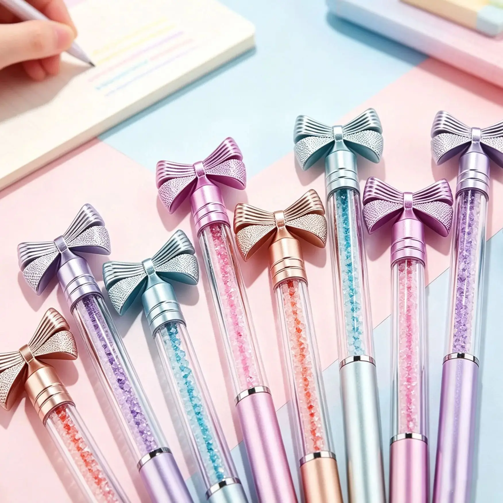10Pcs Bowknot Quicksand Diamond Ballpoint Pens Rotatable Crystal Glitter Blue Ink Pens Gift Stationery Office Writing Supplies
10Pcs Bowknot Quicksand Diamond Ballpoint Pens Rotatable Crystal Glitter Blue Ink Pens Gift Stationery Office Writing Supplies