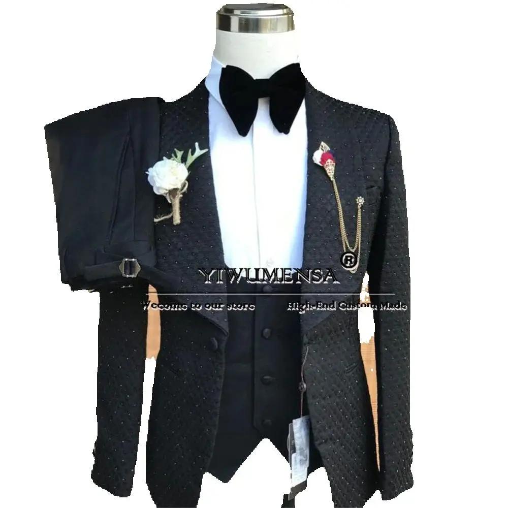 European/American Suit Men Plus Size Beaded Jacquard Jacket Vest Pants 3-Piece Groom Wedding Tuxedo Banquet Dresses Customized
European/American Suit Men Plus Size Beaded Jacquard Jacket Vest Pants 3-Piece Groom Wedding Tuxedo Banquet Dresses Customized