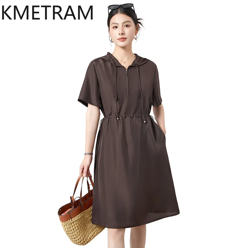 KMETRAM 100% Real Mulberry Silk Dresses for Women Hooded Midi Dress Drawstring Waist Casual Summer Frocks Woman Clothes 2026 원피스
KMETRAM 100% Real Mulberry Silk Dresses for Women Hooded Midi Dress Drawstring Waist Casual Summer Frocks Woman Clothes 2026 원피스