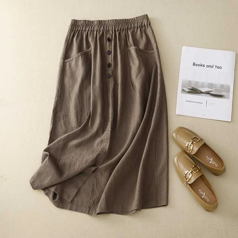 Elastic Waist Solid Color Faldas 2024 Fall Women Loose Casual Front Pockets A-line Jupe Slit Hem Pure Cotton Midi Skirts
Elastic Waist Solid Color Faldas 2024 Fall Women Loose Casual Front Pockets A-line Jupe Slit Hem Pure Cotton Midi Skirts