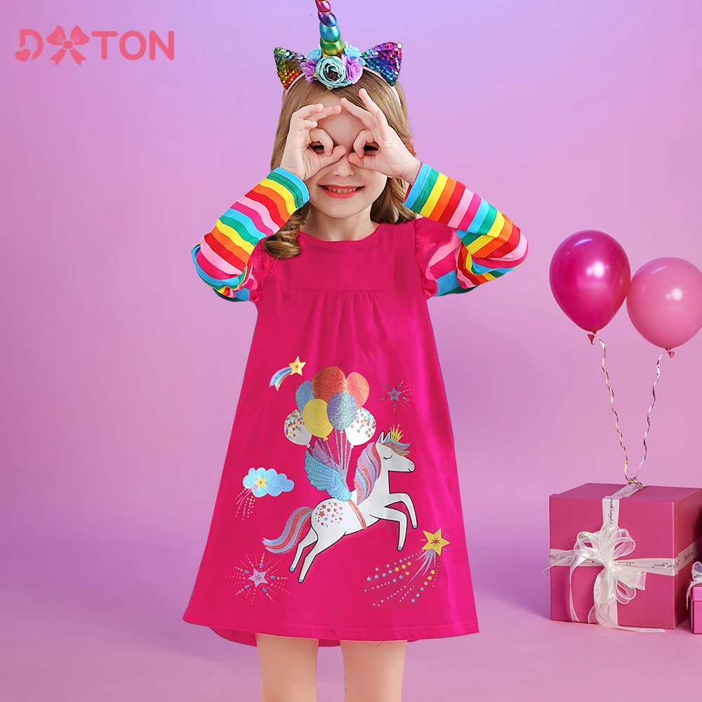 DXTON Toddler's Dress Cotton Children Clothing Rainbow Stripe Sleeve Kids Casual Dress Balloon Licorne Winter Girl Cartoon Dress
DXTON Toddler's Dress Cotton Children Clothing Rainbow Stripe Sleeve Kids Casual Dress Balloon Licorne Winter Girl Cartoon Dress