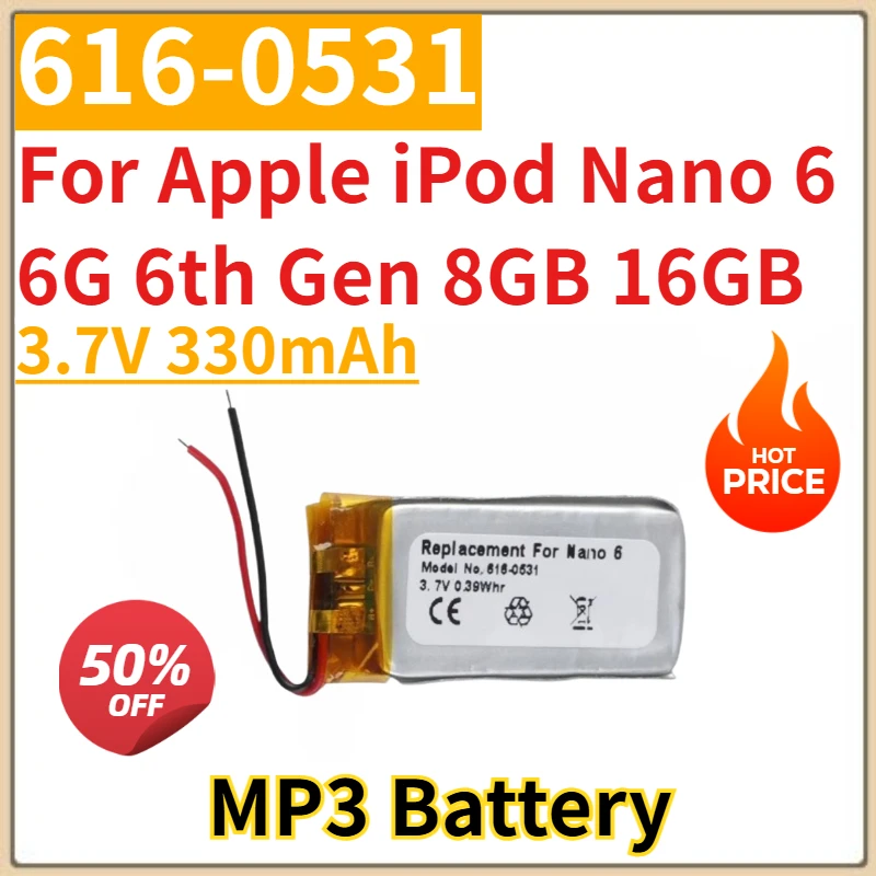 New Replacement MP3 Battery 616-0531 3.7V 330mAh for Apple iPod Nano 6 6G 6th Gen 8GB 16GB
New Replacement MP3 Battery 616-0531 3.7V 330mAh for Apple iPod Nano 6 6G 6th Gen 8GB 16GB