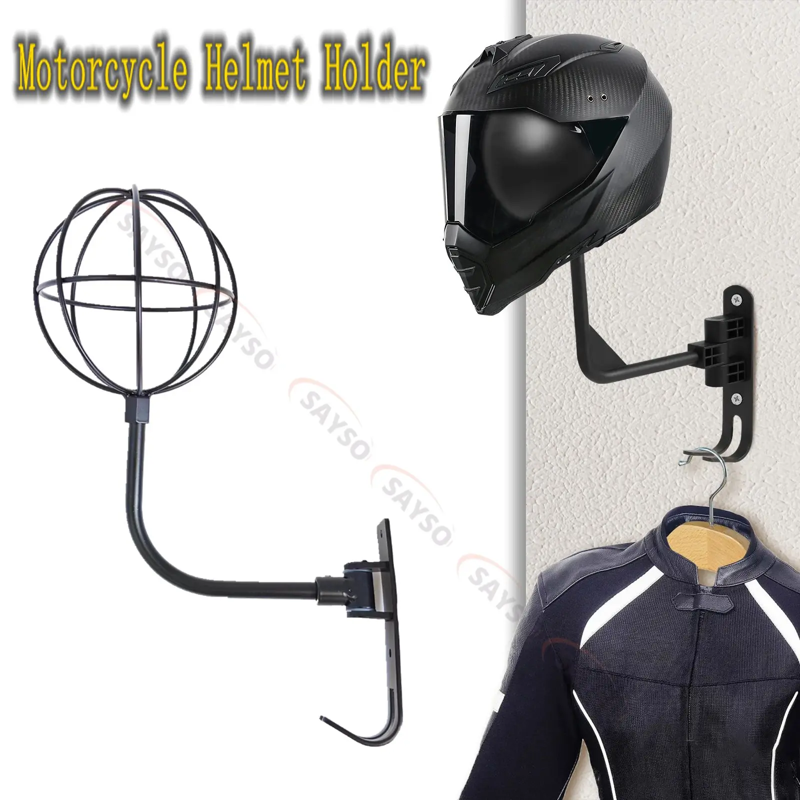 1PC Wall Mounted Helmet Holder Stainless Steel 180° Rotation Motorcycle Rack with Double Hook Bike Helmet for Bicycle Helmets
1PC Wall Mounted Helmet Holder Stainless Steel 180° Rotation Motorcycle Rack with Double Hook Bike Helmet for Bicycle Helmets