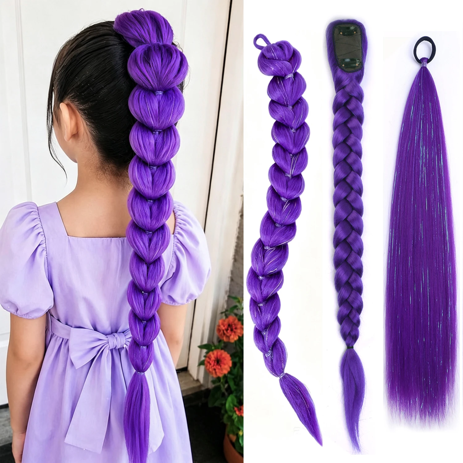 Purple Braids Ponytail Rubber Band Pre Braiding Hair Synthetic Purple Hair Extensions for Halloween Costume Cosplay
Purple Braids Ponytail Rubber Band Pre Braiding Hair Synthetic Purple Hair Extensions for Halloween Costume Cosplay