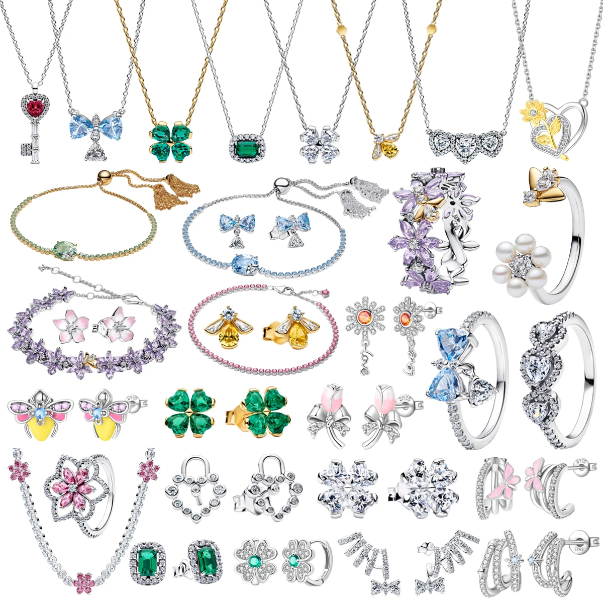 Hot Selling 925 Tulip Bow Four-leaf Clover Heart-shaped Adjustable Bracelet Earrings Ring fit Women's Birthday Jewelry Set Gift
Hot Selling 925 Tulip Bow Four-leaf Clover Heart-shaped Adjustable Bracelet Earrings Ring fit Women's Birthday Jewelry Set Gift