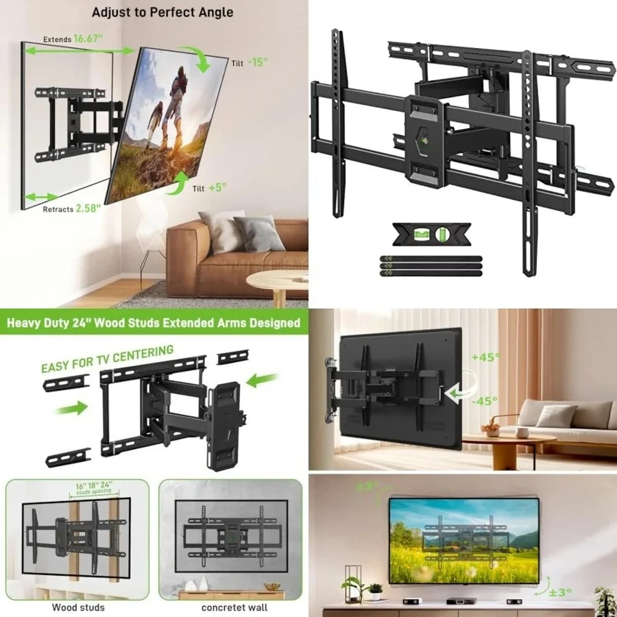 UL Listed TV Wall Mount for 42"-85" TVS, Fits 16" 18" or 24" Studs, Full Motion TV Mount Swivel Tilt Extension TV Bracket with Dual Articulating Arms, Max VESA 600x400mm, Load 110lbs
UL Listed TV Wall Mount for 42"-85" TVS, Fits 16" 18" or 24" Studs, Full Motion TV Mount Swivel Tilt Extension TV Bracket with Dual Articulating Arms, Max VESA 600x400mm, Load 110lbs