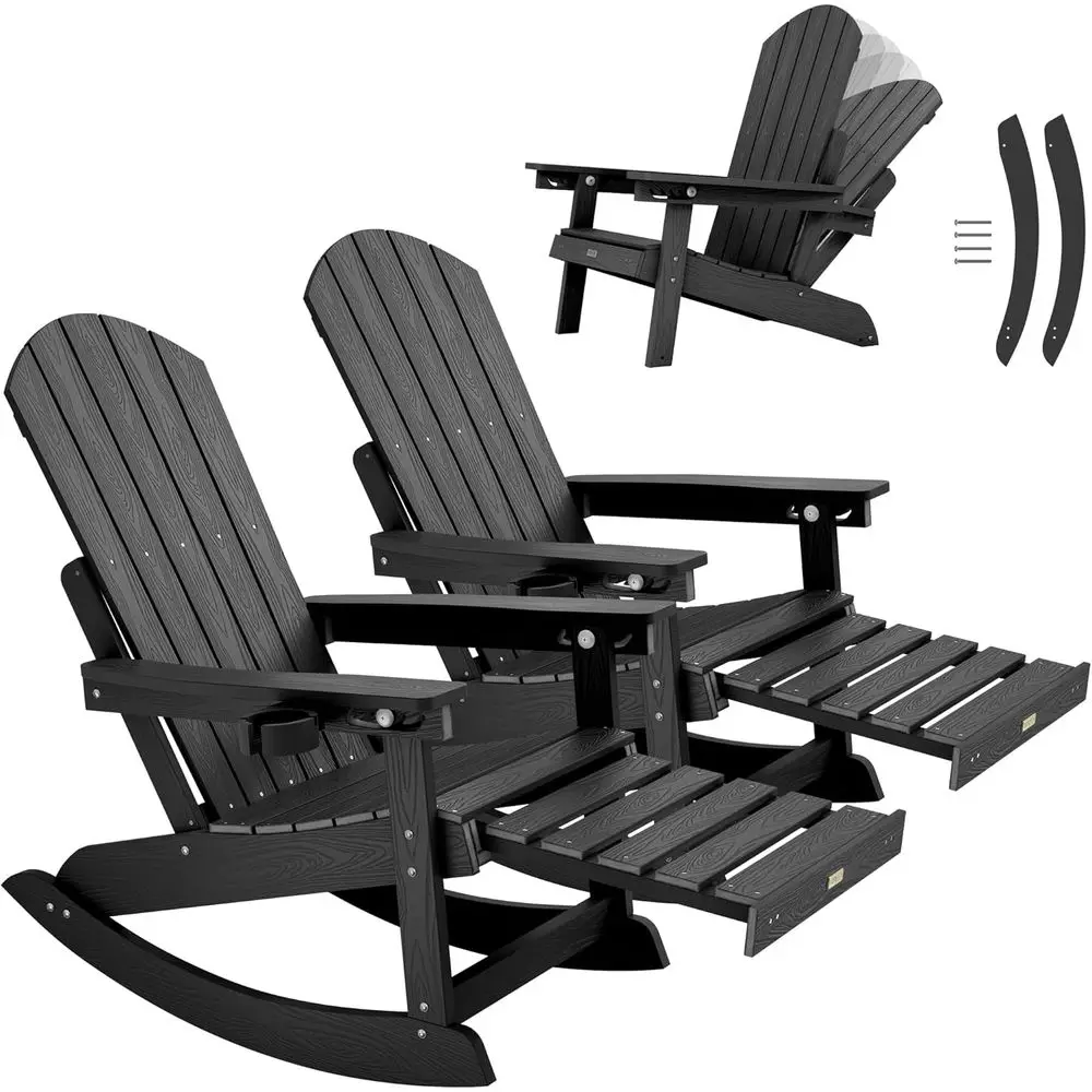 Set of 2 Outdoor Rocking Chairs with Ottoman, Adjustable, Weather-Resistant for Patio, Porch, Lawn - Heavy Duty, Black
Set of 2 Outdoor Rocking Chairs with Ottoman, Adjustable, Weather-Resistant for Patio, Porch, Lawn - Heavy Duty, Black