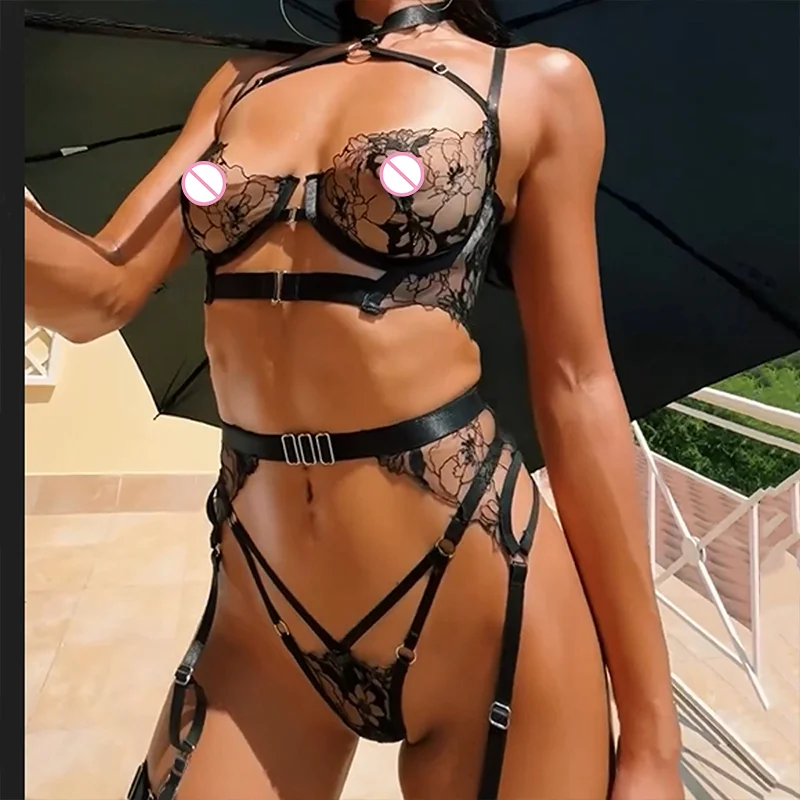 Комплект эротического нижнего белья из 4 предметов для женщин, прозрачный кружевной бюстгальтер, стринги, подвязки с необычной вышивкой, сексуальное нижнее белье, короткий комплект
Комплект эротического нижнего белья из 4 предметов для женщин, прозрачный кружевной бюстгальтер, стринги, подвязки с необычной вышивкой, сексуальное нижнее белье, короткий комплект