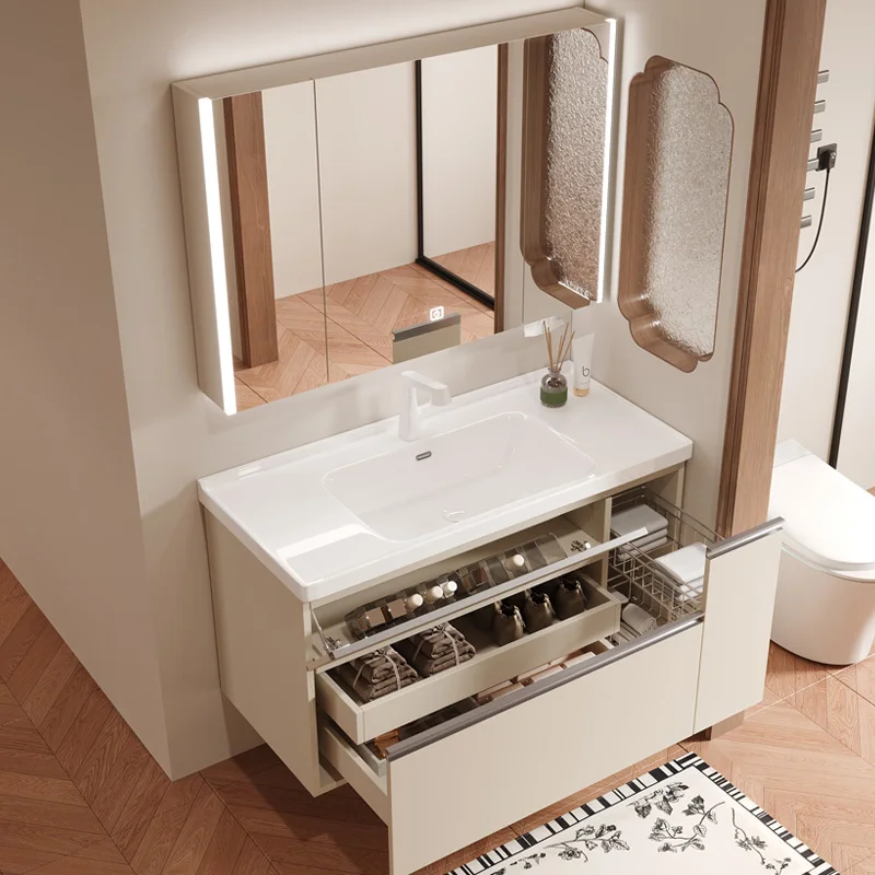Multifunctional mirror cabinet Ceramic integrated basin Bathroom storage Side pull basket Washing table Basin cabinet
Multifunctional mirror cabinet Ceramic integrated basin Bathroom storage Side pull basket Washing table Basin cabinet