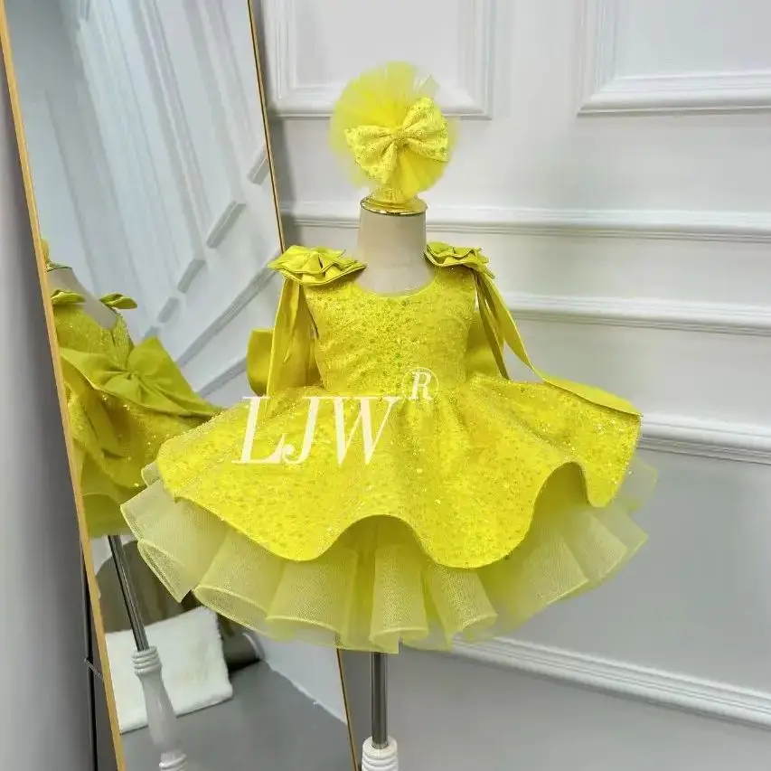 new style yellow sequin bow gorgeous girl dress Children Baptism Outfit Birthday Wedding Party Dress 2-8 year old flower girl we 
new style yellow sequin bow gorgeous girl dress Children Baptism Outfit Birthday Wedding Party Dress 2-8 year old flower girl we