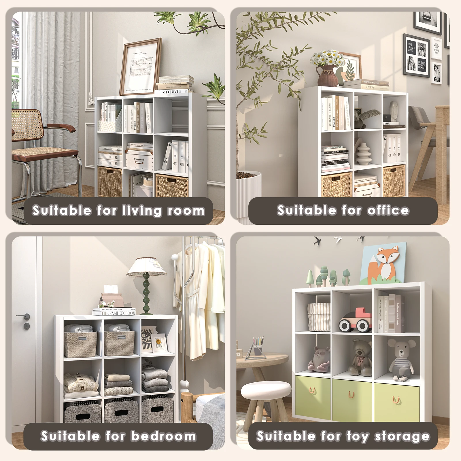 2026 Wooden Thick Frame 9 Cube Storage Organizer Shelf with Anti-Tipping Kits + Reversible Open Back Bookcase, Horizontal and Vertical Dual-use(White,11inch)
2026 Wooden Thick Frame 9 Cube Storage Organizer Shelf with Anti-Tipping Kits + Reversible Open Back Bookcase, Horizontal and Vertical Dual-use(White,11inch)