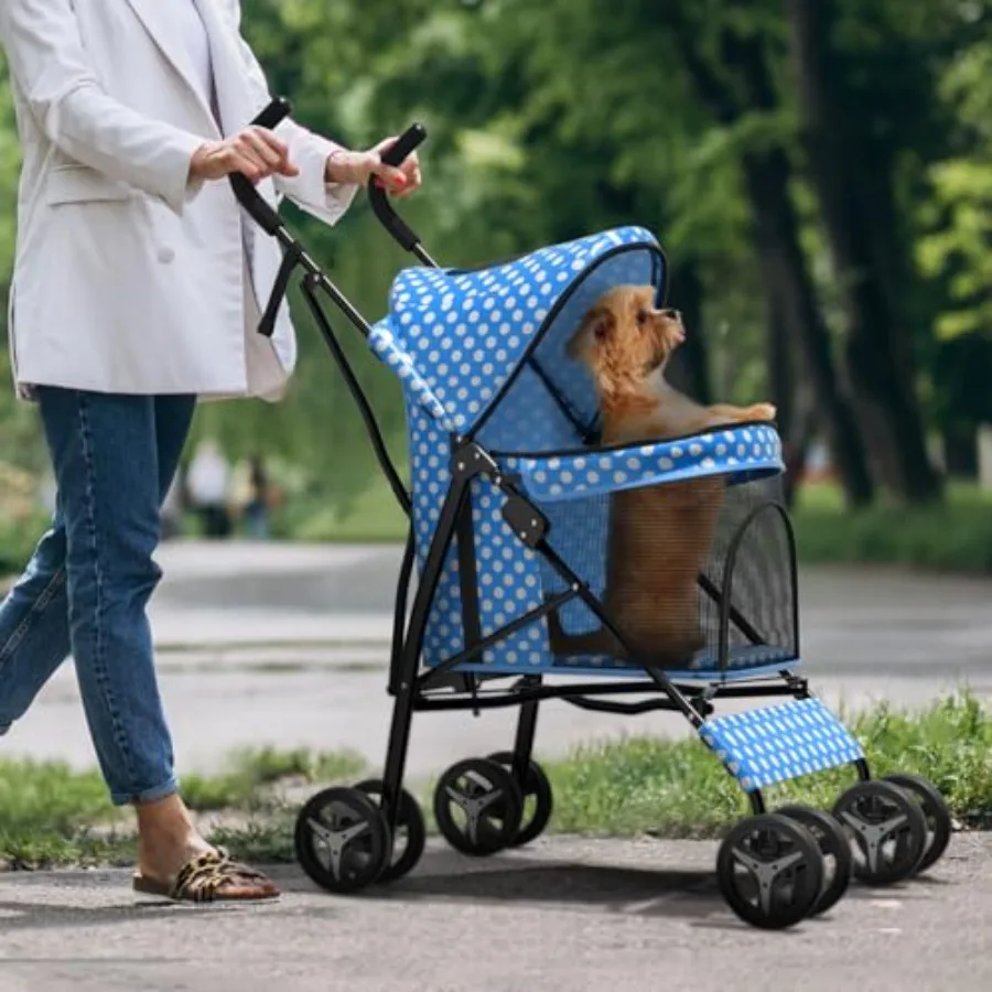 Dog stroller for small dogs 1022 lbs, polyester fabric, blue polka dots, rear storage compartment and dual-cat capacity
Dog stroller for small dogs 1022 lbs, polyester fabric, blue polka dots, rear storage compartment and dual-cat capacity