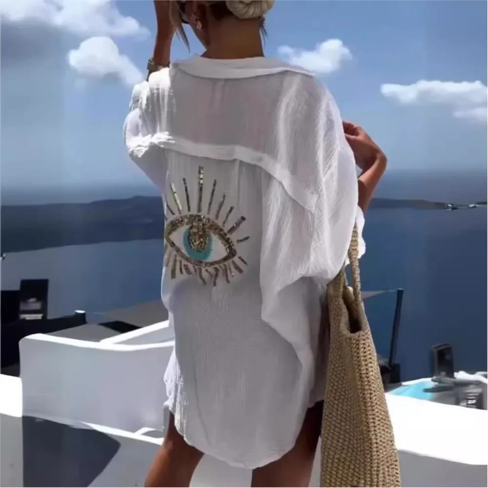 Evil Eye Casual Sequin Beaded Shirt Spring Geometric Eye Top Long Sleeve Loose Shirts Summer Turn-down Collar Button Long Blouse
Evil Eye Casual Sequin Beaded Shirt Spring Geometric Eye Top Long Sleeve Loose Shirts Summer Turn-down Collar Button Long Blouse
