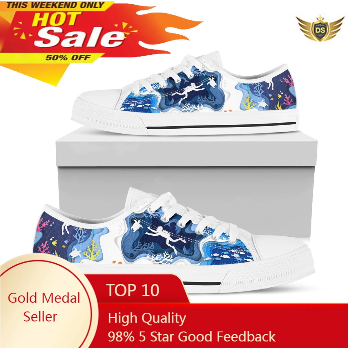 Blue White Sea Diving Pattern Low Top Women's Canvas Shoes New Style Women's Casual Shoes Comfort Sneakers
Blue White Sea Diving Pattern Low Top Women's Canvas Shoes New Style Women's Casual Shoes Comfort Sneakers
