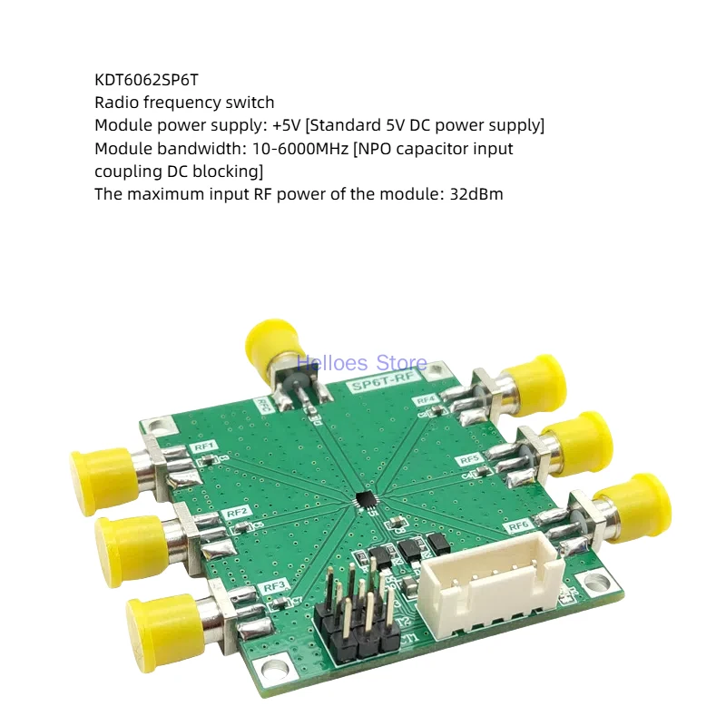 RFSW6062 RF Switch Module Single Pole Six Throw 6GHz Bandwidth Band Switching Low-cost Signal Switcher
RFSW6062 RF Switch Module Single Pole Six Throw 6GHz Bandwidth Band Switching Low-cost Signal Switcher