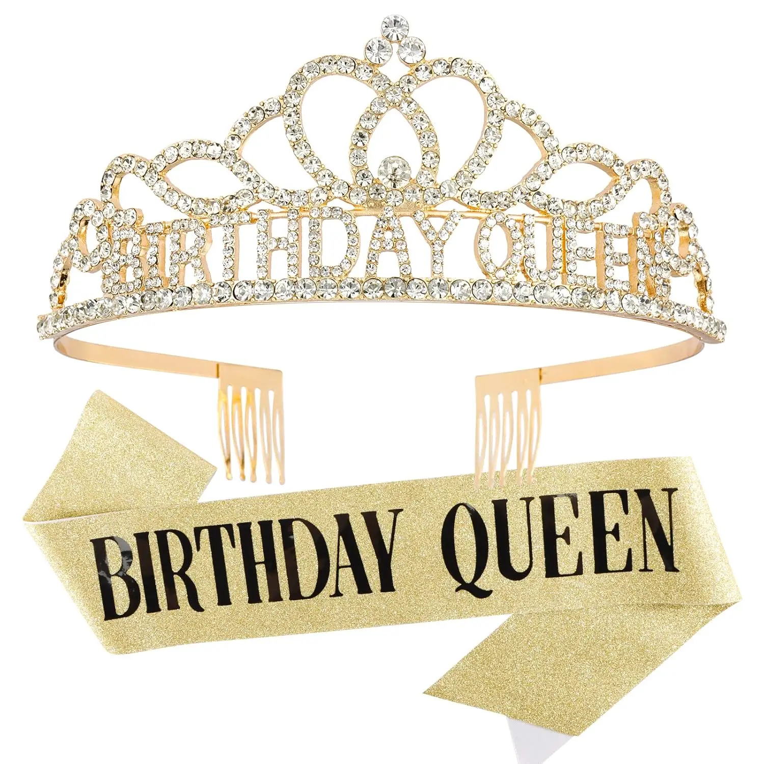Gold Birthday Crown and Sash Set for Women Queen Tiara Party Decorations
Gold Birthday Crown and Sash Set for Women Queen Tiara Party Decorations