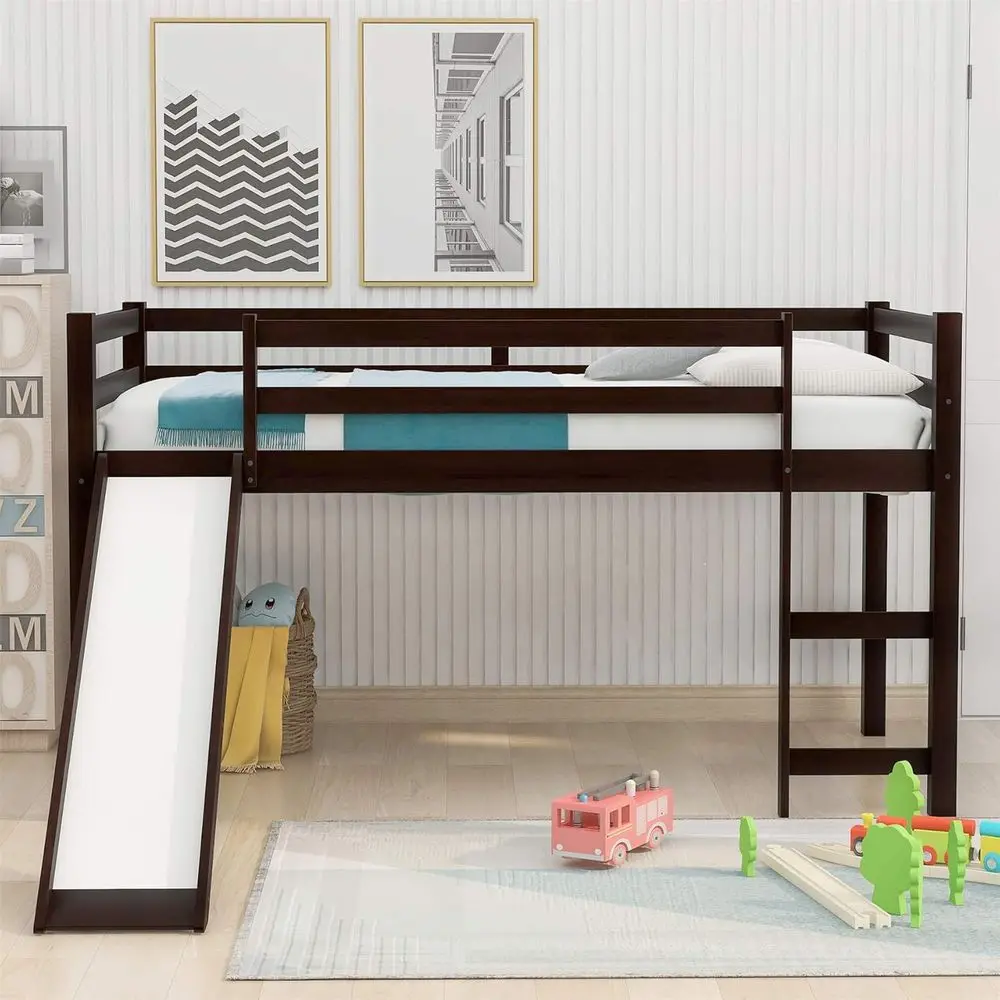 Twin Size Kids Loft Bed with Slide, Wooden Low Profile, Built-in Ladder and Guard Rail, No Box Spring Needed
Twin Size Kids Loft Bed with Slide, Wooden Low Profile, Built-in Ladder and Guard Rail, No Box Spring Needed