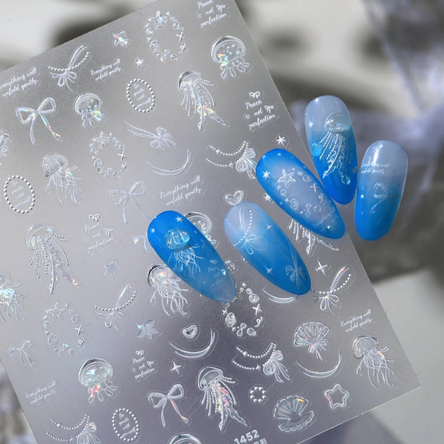 Summer Ocean Nail Sticker White Laser Jellyfish Bow Shell Crescent Star Self-Adhesive Nail Decal Seaside Vacation Nail Art
Summer Ocean Nail Sticker White Laser Jellyfish Bow Shell Crescent Star Self-Adhesive Nail Decal Seaside Vacation Nail Art