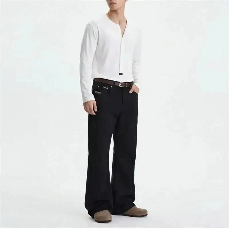 Spring Summer Men's Old Money Style Hand Stitched High Waisted Black Jeans Slightly Flared Slim Fit Cleanfit Pants
Spring Summer Men's Old Money Style Hand Stitched High Waisted Black Jeans Slightly Flared Slim Fit Cleanfit Pants
