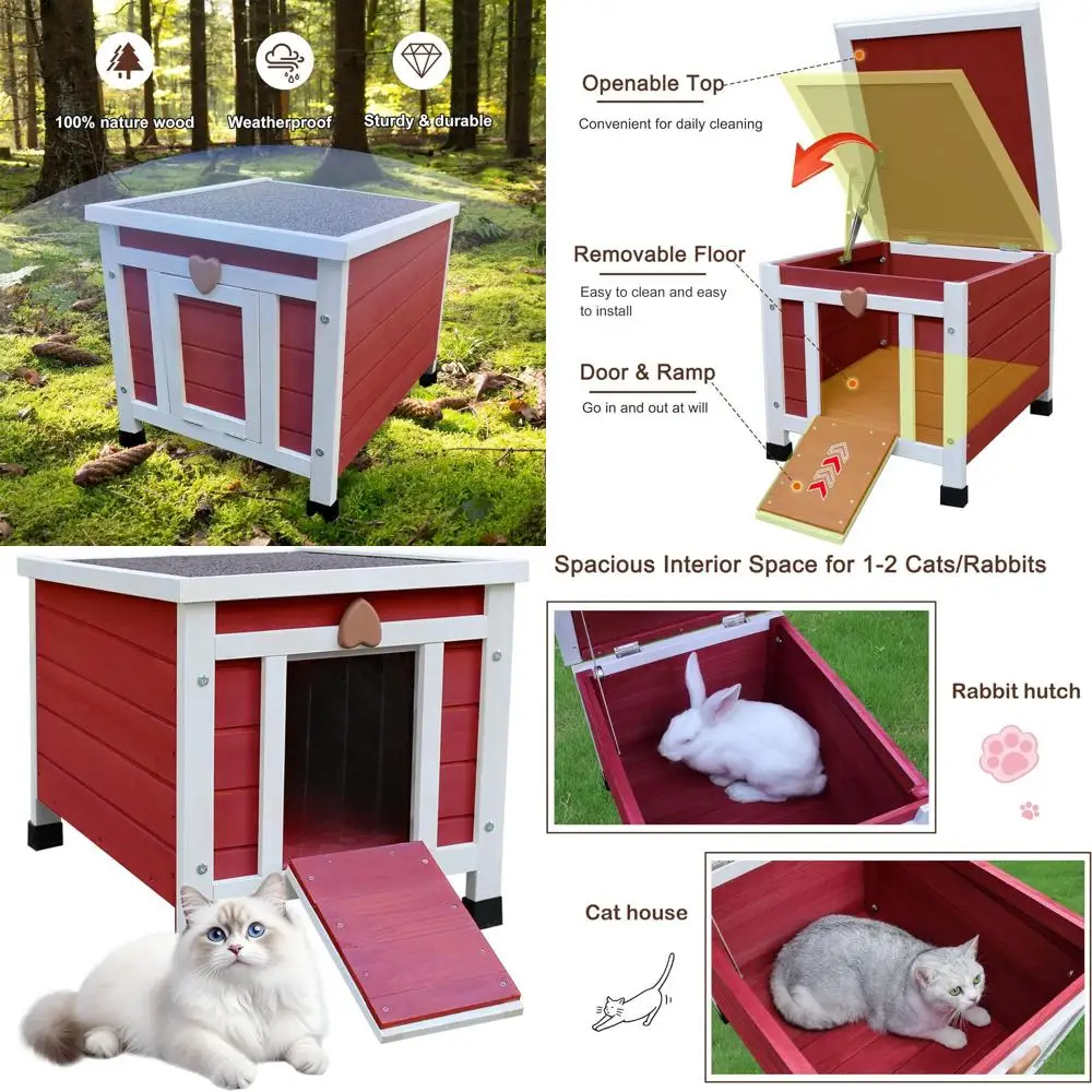 Weatherproof Outdoor Cat House for Small Pets - Durable Wooden Shelter in Red
Weatherproof Outdoor Cat House for Small Pets - Durable Wooden Shelter in Red
