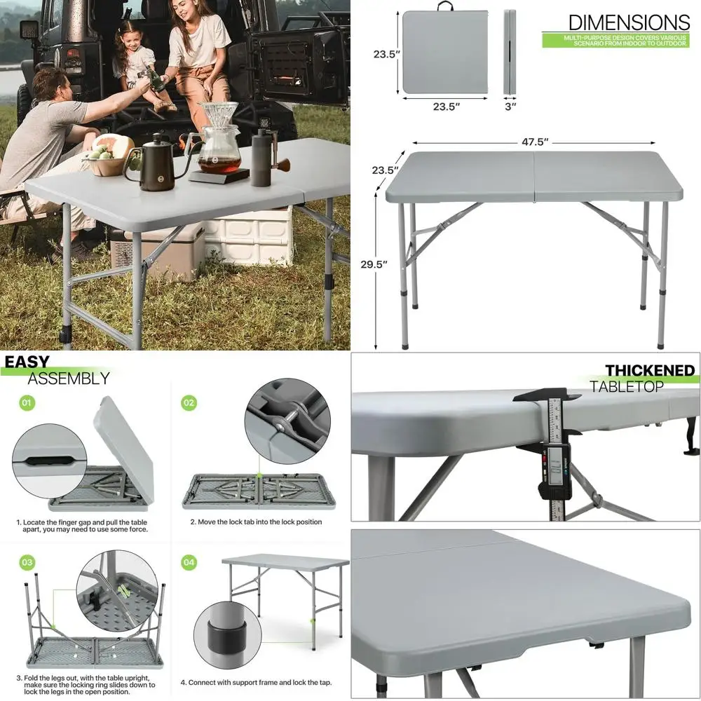 Gray Collapsible Outdoor/Indoor Portable Dining Table with Handle, Ideal for Picnics, Parties, and Camping
Gray Collapsible Outdoor/Indoor Portable Dining Table with Handle, Ideal for Picnics, Parties, and Camping