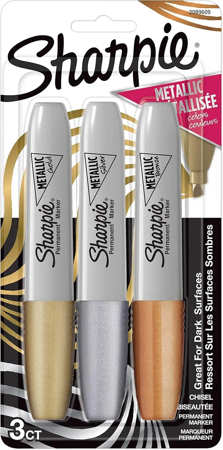 Metallic Permanent Markers, Chisel Tip, Assorted Colors, 3 Count
Metallic Permanent Markers, Chisel Tip, Assorted Colors, 3 Count
