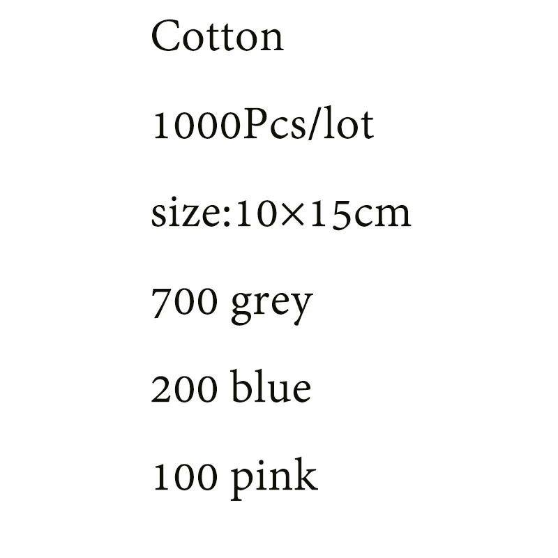1000шт 10×15см 700 серый 200 синий 100 розовый Хлопок
1000шт 10×15см 700 серый 200 синий 100 розовый Хлопок
