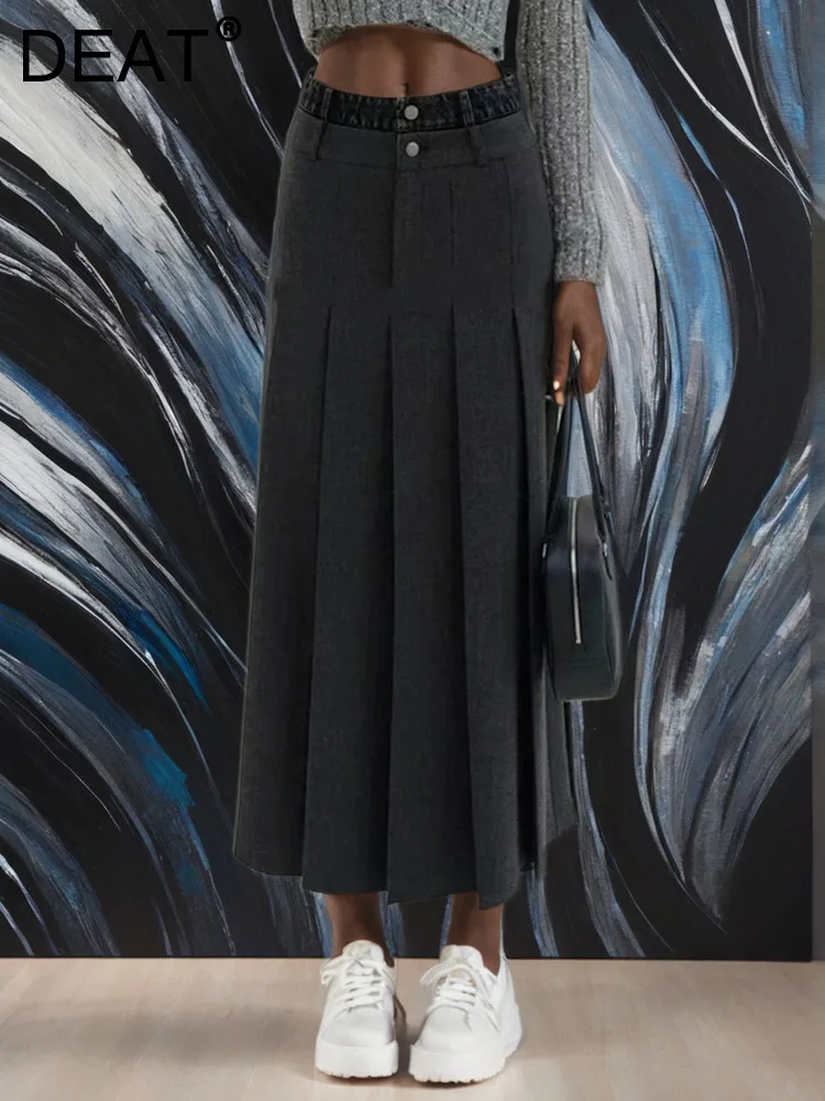 DEAT 2024 Autumn Trendy Fashion Denim Patchwork Pleated Skirts For Women High Waist A-line Long Skirt Female Trendy CP2A0049
DEAT 2024 Autumn Trendy Fashion Denim Patchwork Pleated Skirts For Women High Waist A-line Long Skirt Female Trendy CP2A0049